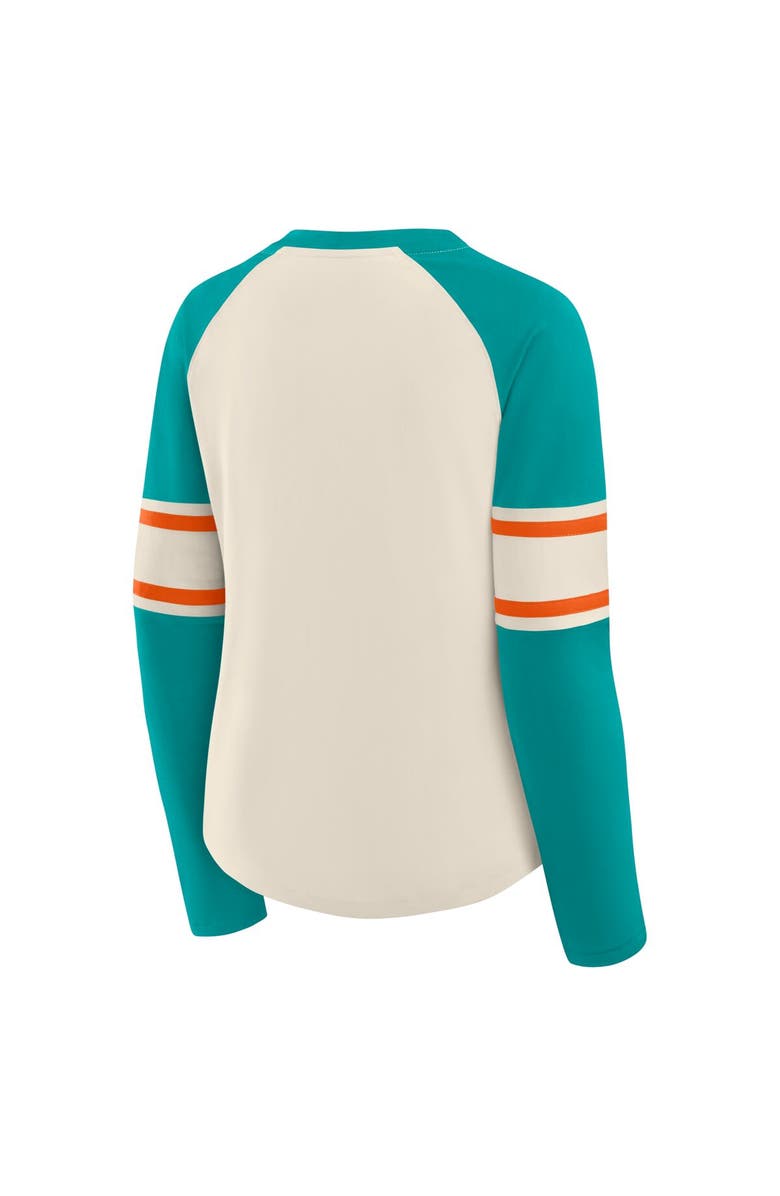 FANATICS Women
s Fanatics Cream/Aqua Miami Dolphins Hometown Gridiron Hero Raglan Lace-Up V-Neck Long Sleeve T-Shirt, Alternate, color, Cream