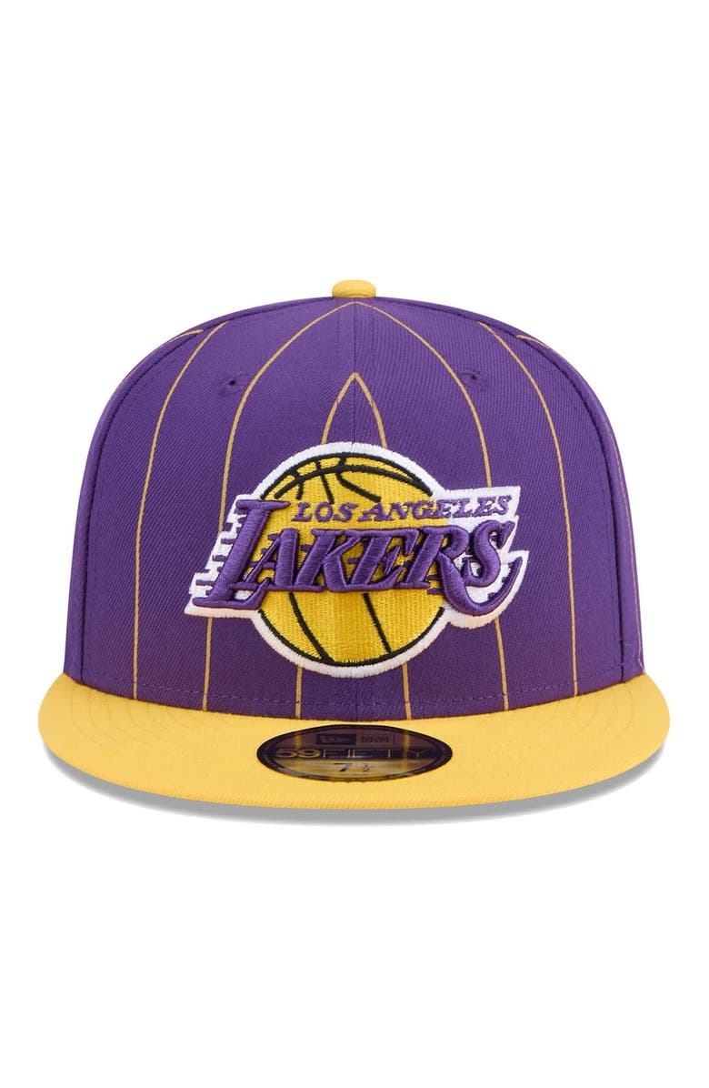 New Era Men's New Era Purple/Gold Los Angeles Lakers Pinstripe Two-Tone 59FIFTY Fitted Hat, Alternate, color, Purple