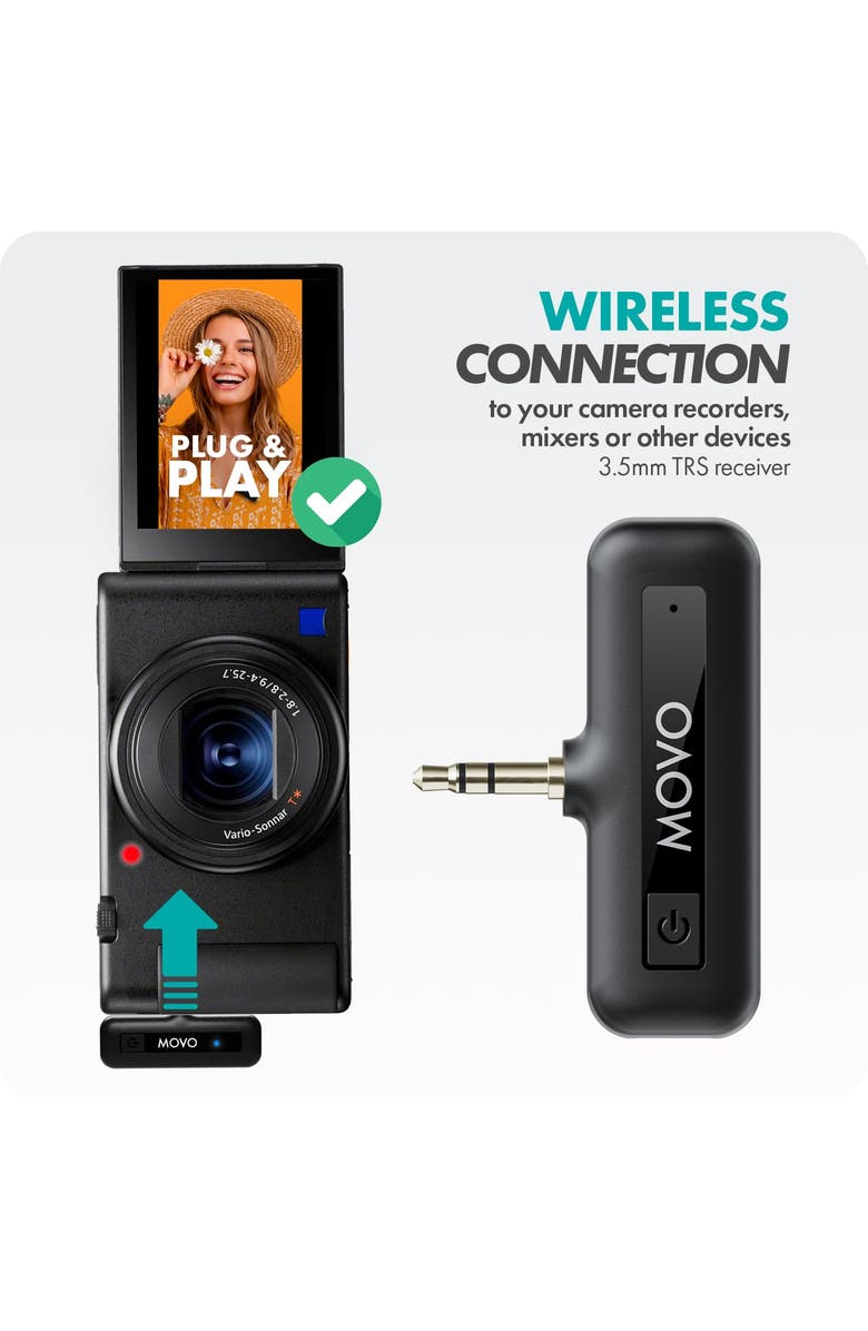 MOVO WM-VXR10 Wireless Shotgun Mic Adapter for Camera/DSLR/3.5mm/TRS - Compatible VXR10, VXR10-PRO, and Rode VideoMicro, Alternate, color, Black