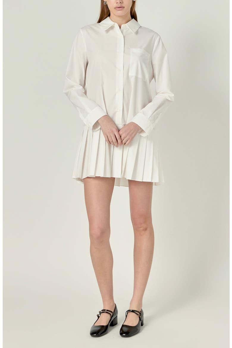Pleated Long Sleeve Shirtdress, Alternate, color, WHITE