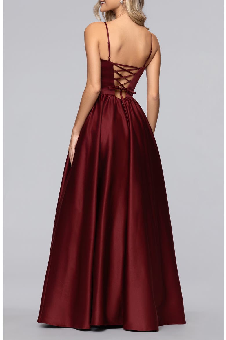 Basque Waist Satin Gown, Alternate, color, WINE