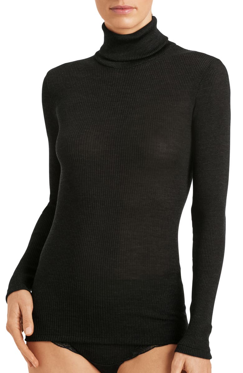 Hanro Karla Seamless Wool & Silk Turtleneck Top, Main, color, 
