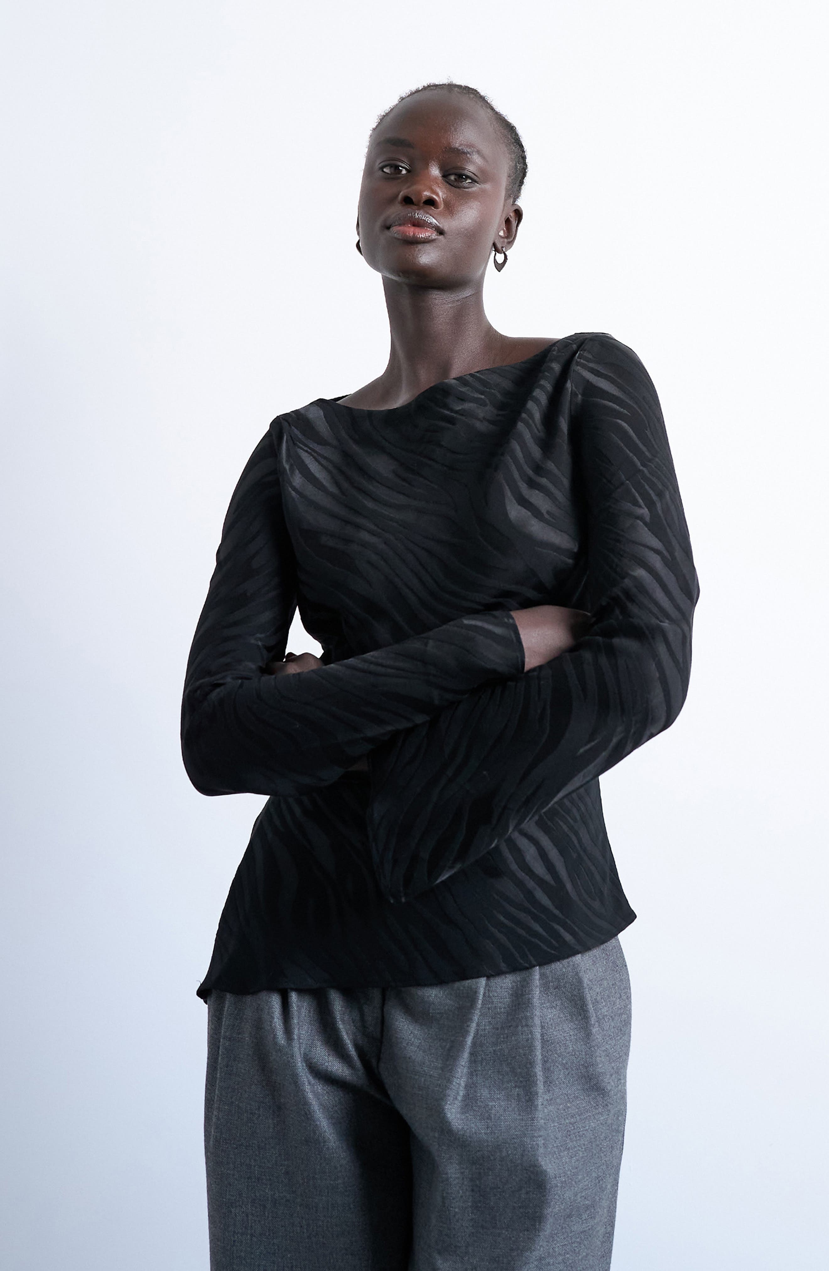 Topshop Slash Neck Long Sleeve Top