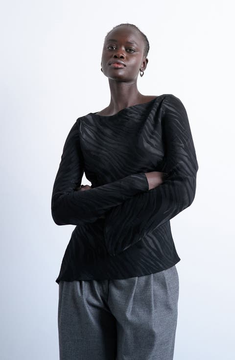 Slash Neck Long Sleeve Top