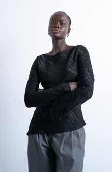 Topshop Slash Neck Long Sleeve Top