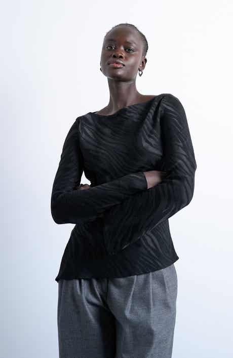 Topshop Slash Neck Long Sleeve Top