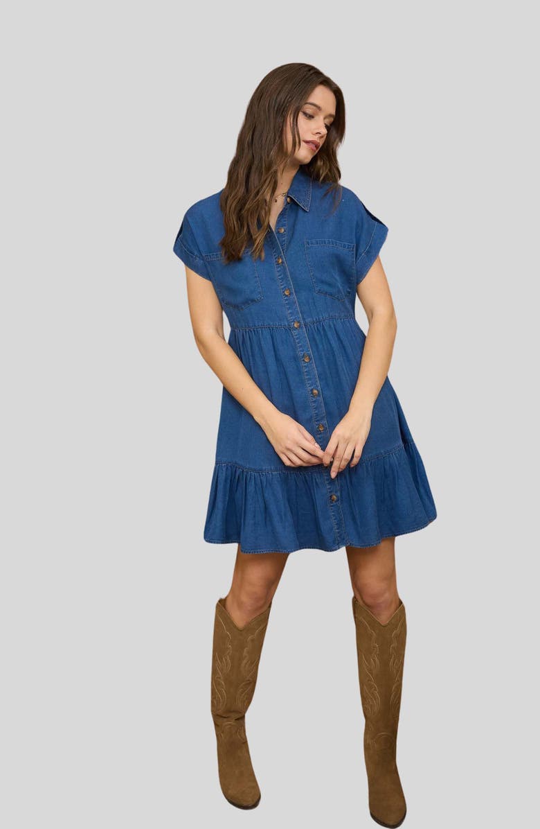 Blu Pepper Short Sleeve Tiered Shirtdress, Alternate, color,