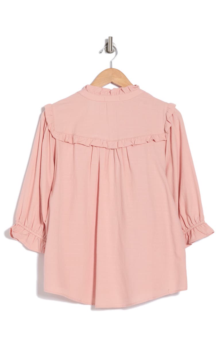 Democracy Ruffle Yoke Three-Quarter Sleeve Shirt, Alternate, color, Rose Bloom