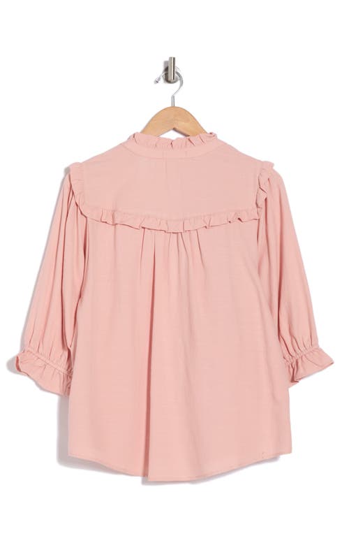 Democracy Ruffle Yoke Three-quarter Sleeve Shirt In Rose Bloom
