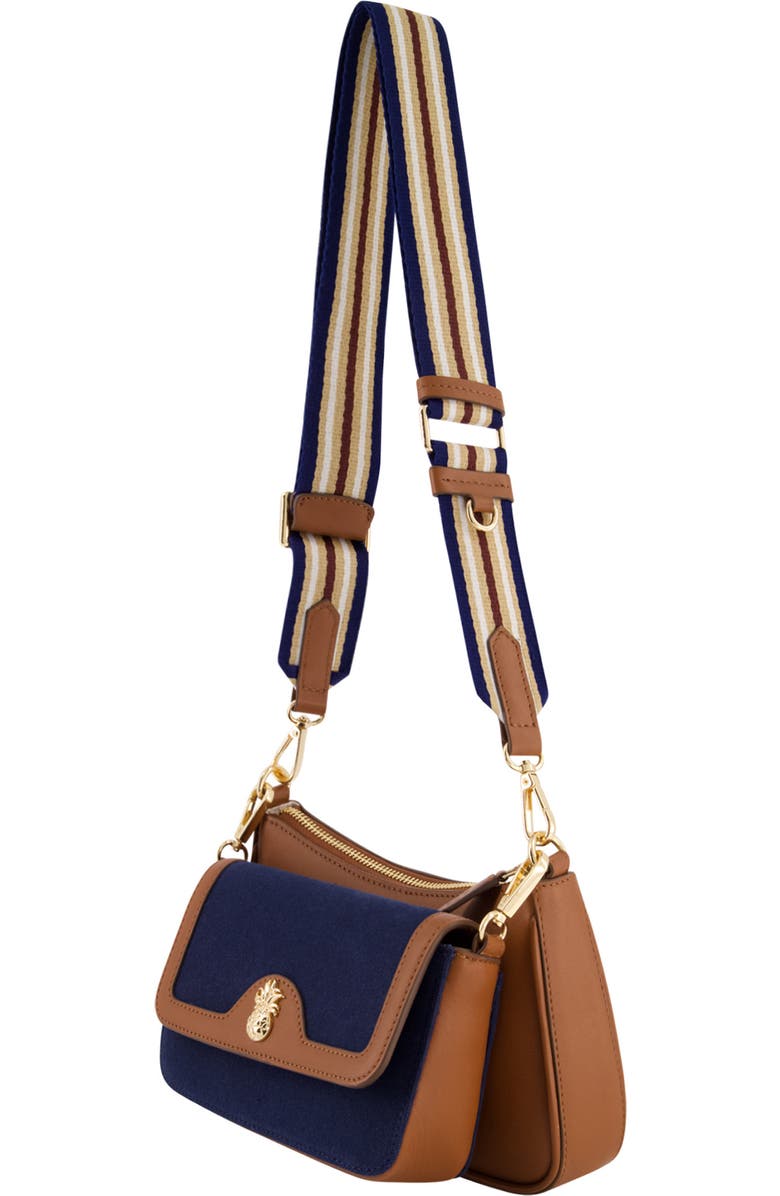 Tommy Bahama Canvas & Leather Trim Double Crossbody Bag, Alternate, color, Navy/ Tan