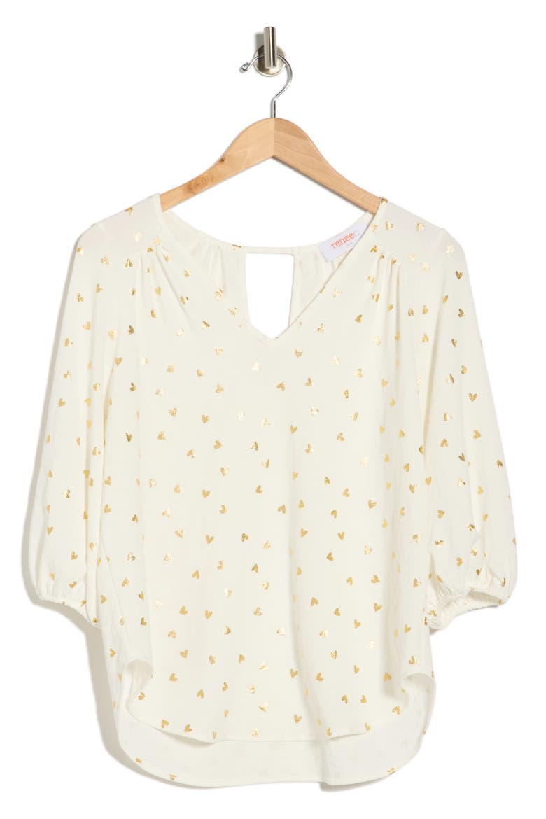 Print Keyhole Top, Alternate, color, IVORY