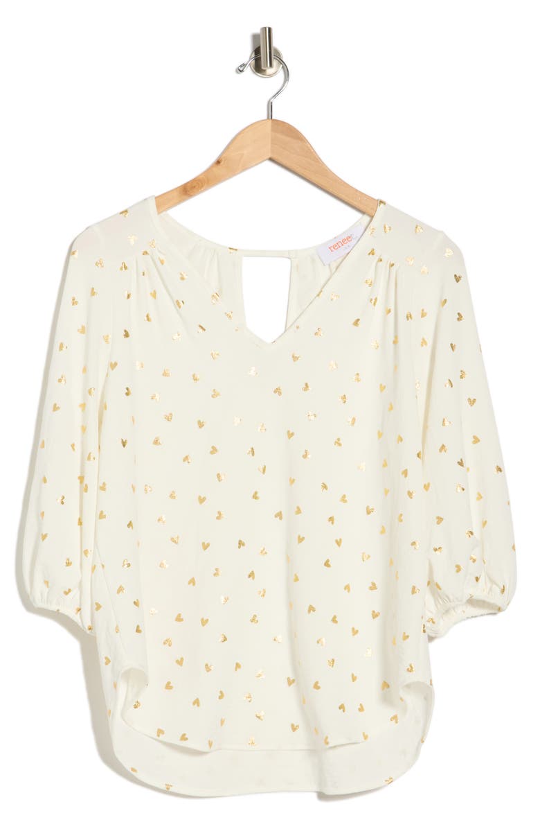 Renee C Print Keyhole Top, Main, color, Ivory