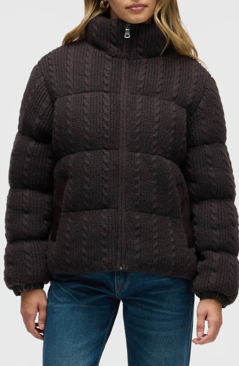 Cable Stitch Channel Quilted Puffer Jacket