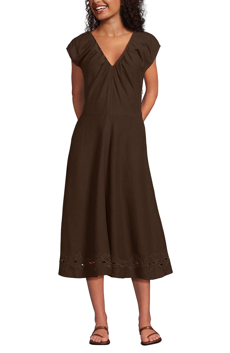 Lands
 End Cotton Blend Short Sleeve Midi Dress with Cutwork, Alternate, color, 