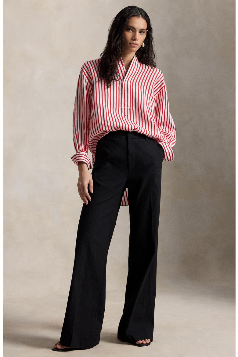 Stripe Linen & Cotton Button-Up Shirt, Alternate, color, WHITE-RED