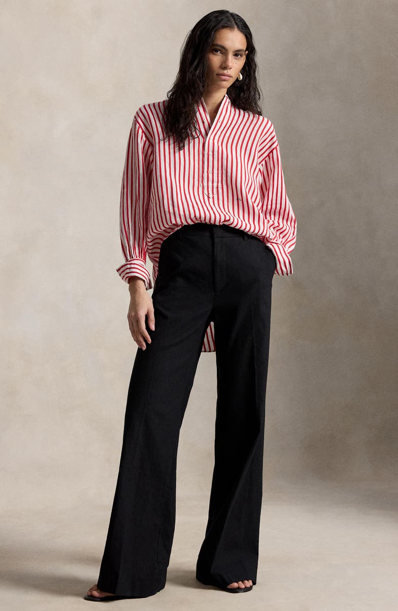 Polo Ralph Lauren Stripe Linen & Cotton Button-Up Shirt, Alternate, color, White-Red