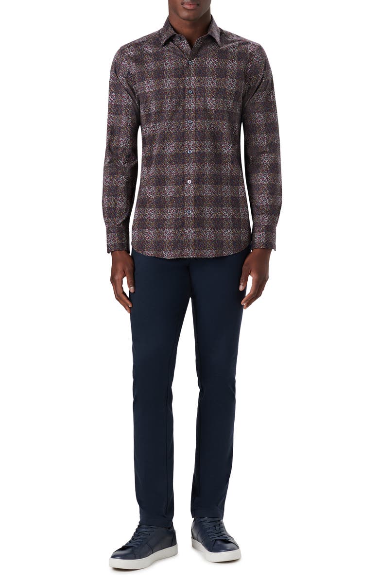 Bugatchi Shaped Fit Geometric Print Stretch Cotton Button-Up Shirt, Alternate, color, 