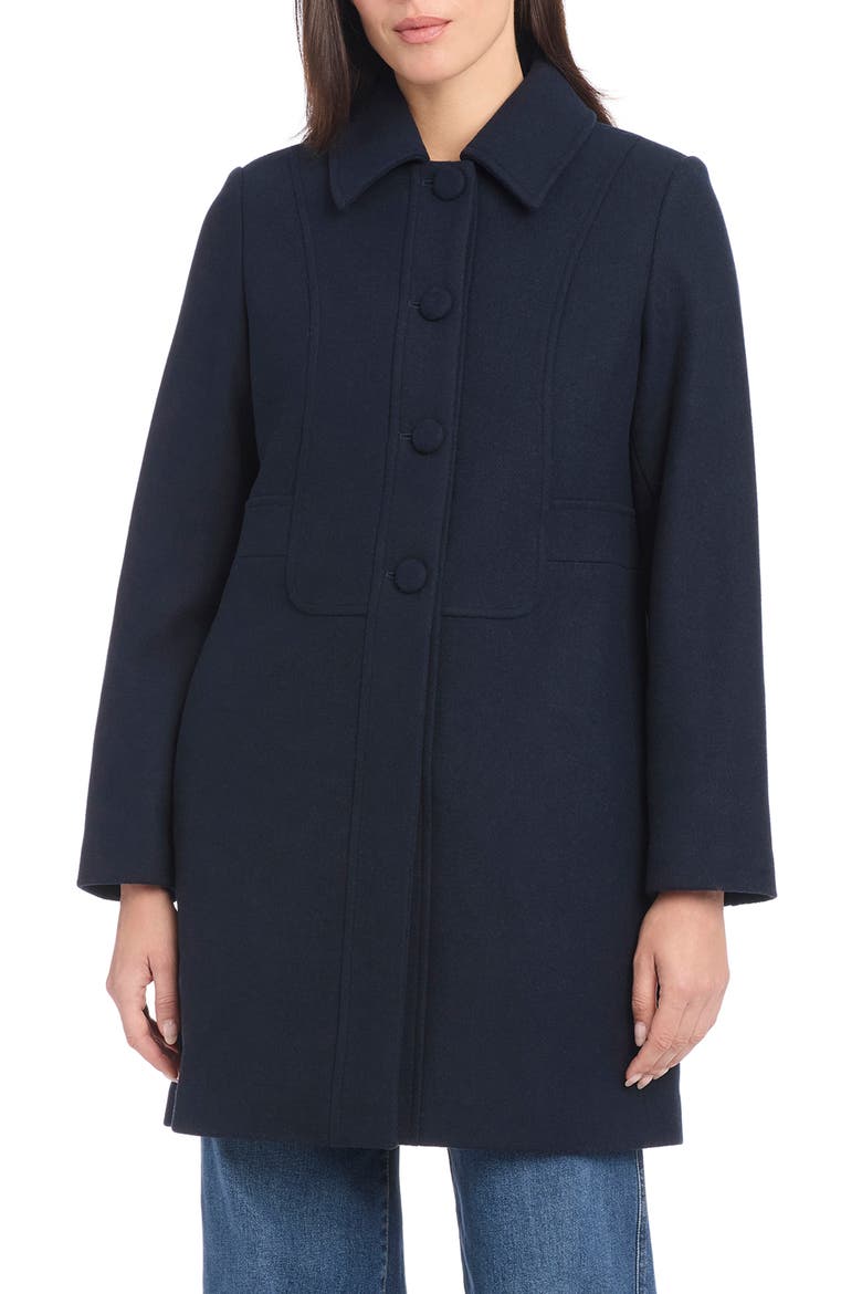 Bib Detail Wool Blend Coat, Main, color, PARISIAN NAVY