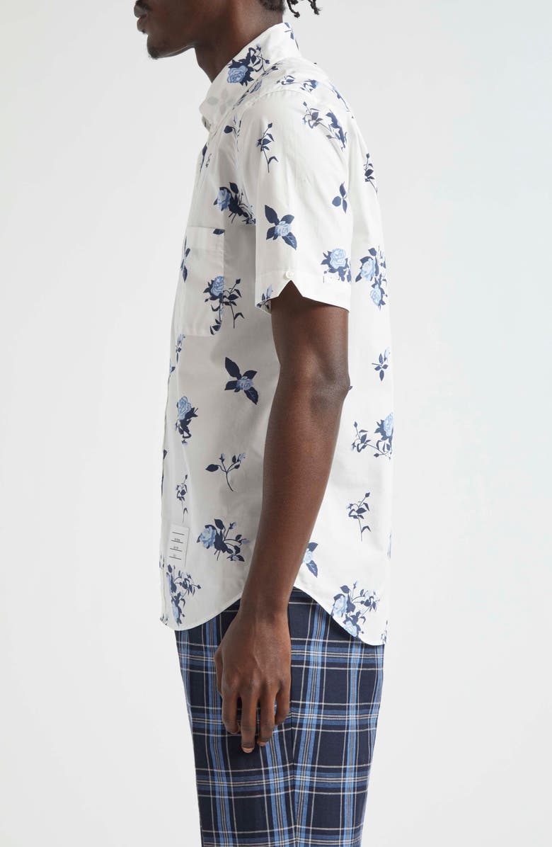 Thom Browne Straight Fit Floral Short Sleeve Cotton Poplin Button-Down Shirt, Alternate, color, 