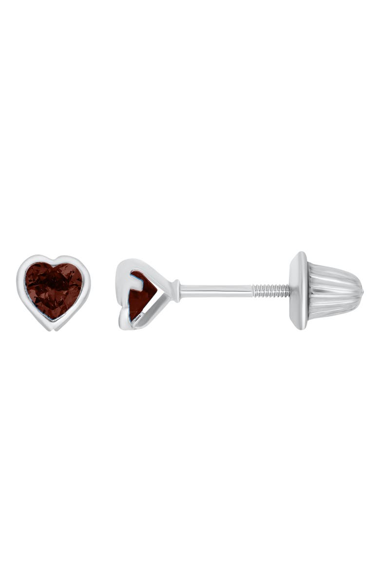 Mignonette Kids' Heart Birthstone Stud Earrings, Main, color, Garnet
