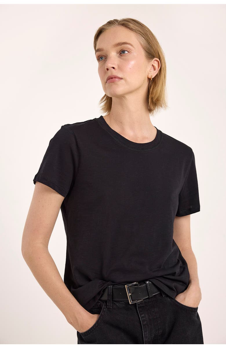 Brodie Pure Cashmere Boxy Cotton Crew Neck T-shirt, Alternate, color, Black
