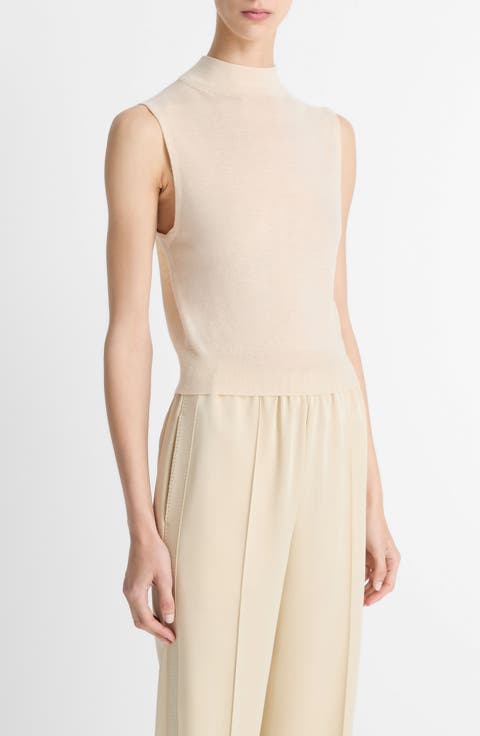Sleeveless Mock Neck Wool Blend Knit Top