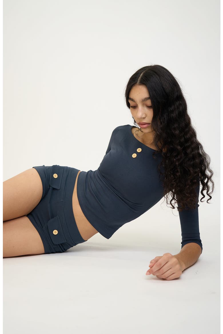 3/4 Sleeve Boat Neck Top, Alternate, color, Navy