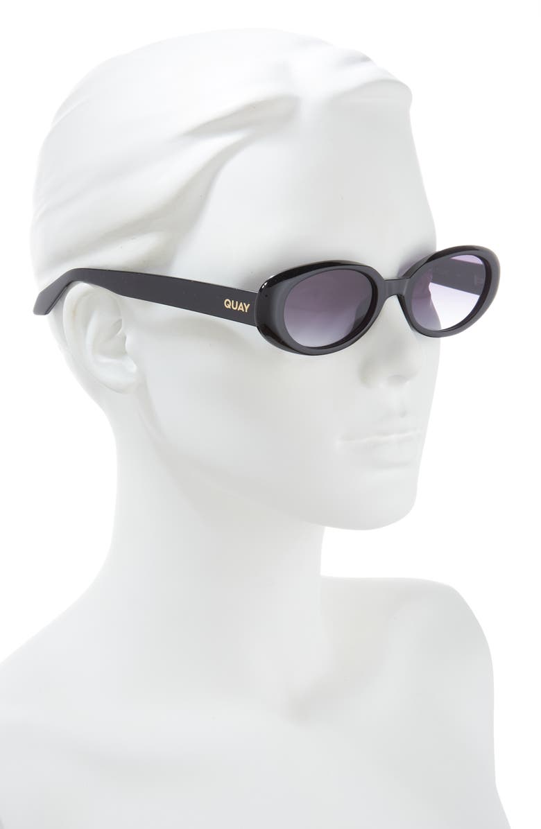 QUAY Felt Cute 52mm Gradient Small Oval Sunglasses, Alternate, color, Black / Smoke