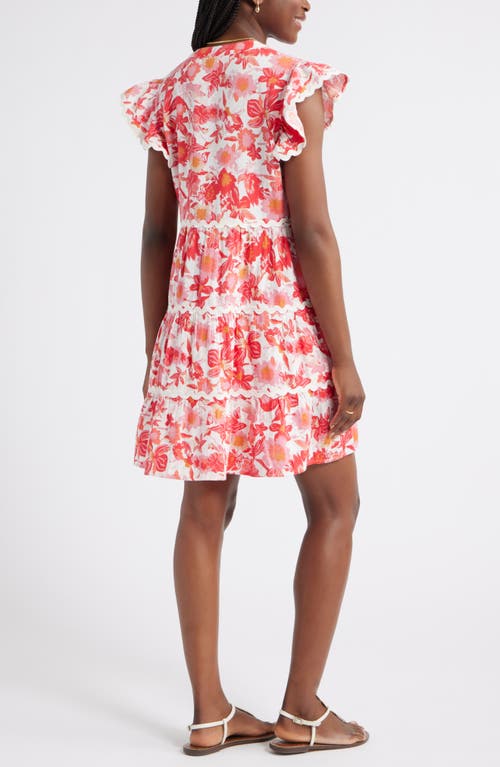 Caslonr Caslon(r) Floral Flutter Sleeve Tiered Cotton Dress