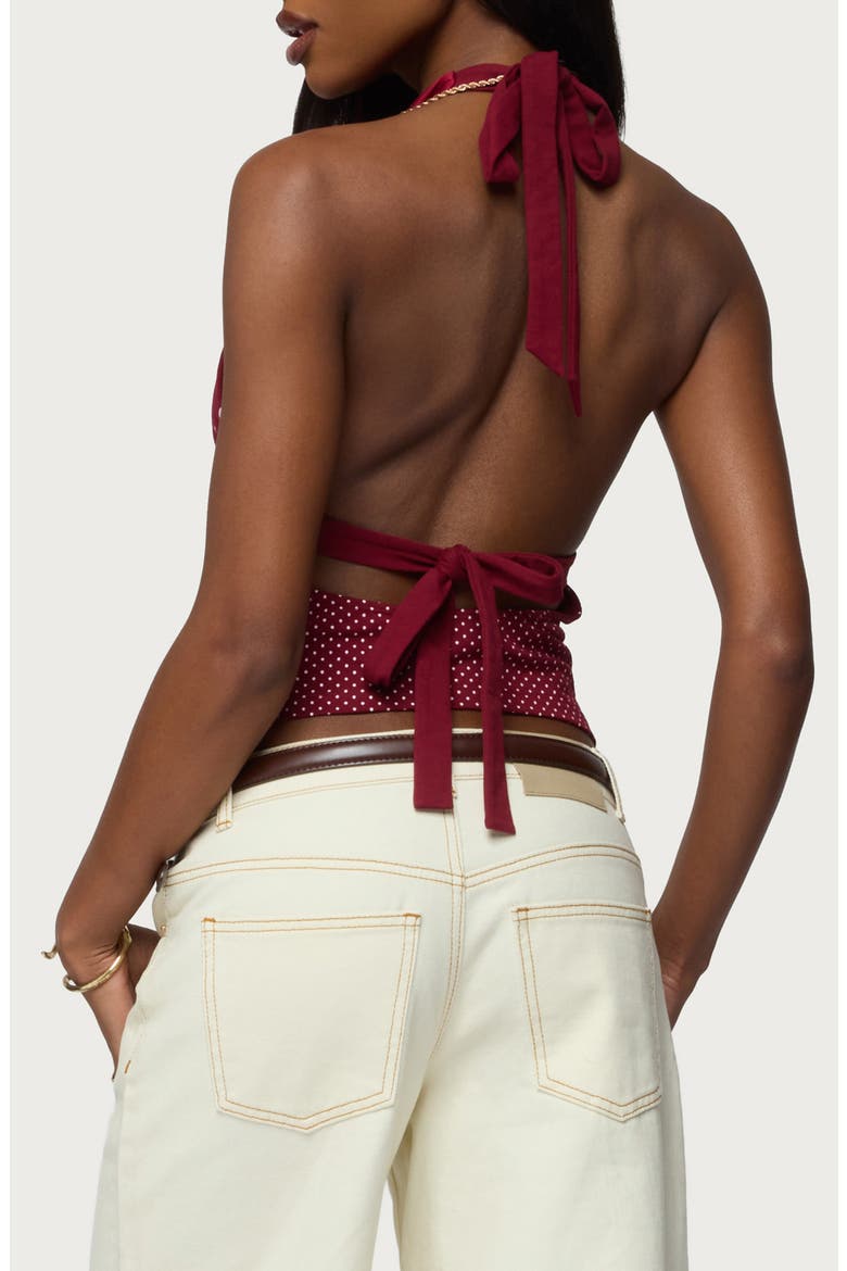 Ginny Mixed Polka Dot Halter Top, Alternate, color, BURGUNDY