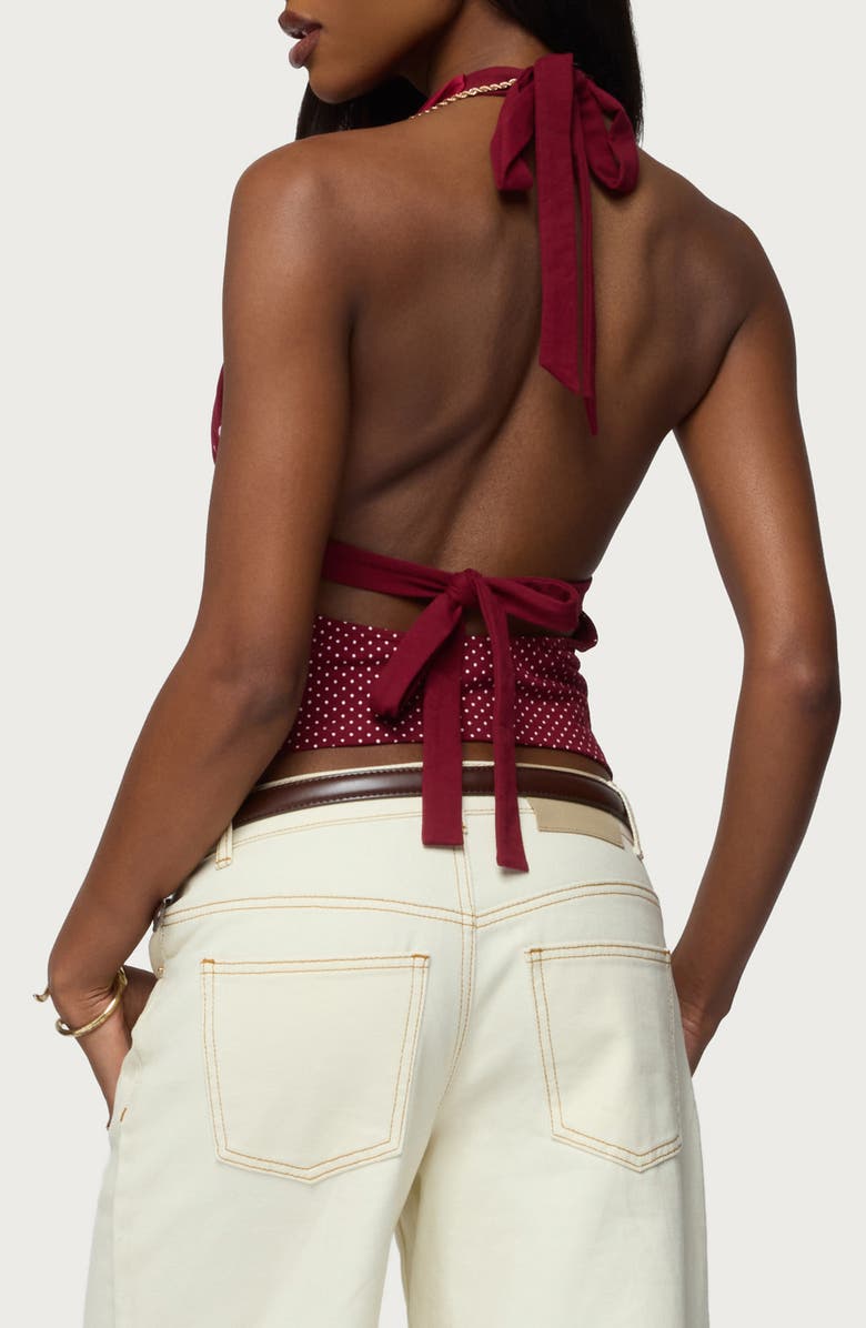 EDIKTED Ginny Mixed Polka Dot Halter Top, Alternate, color, Burgundy