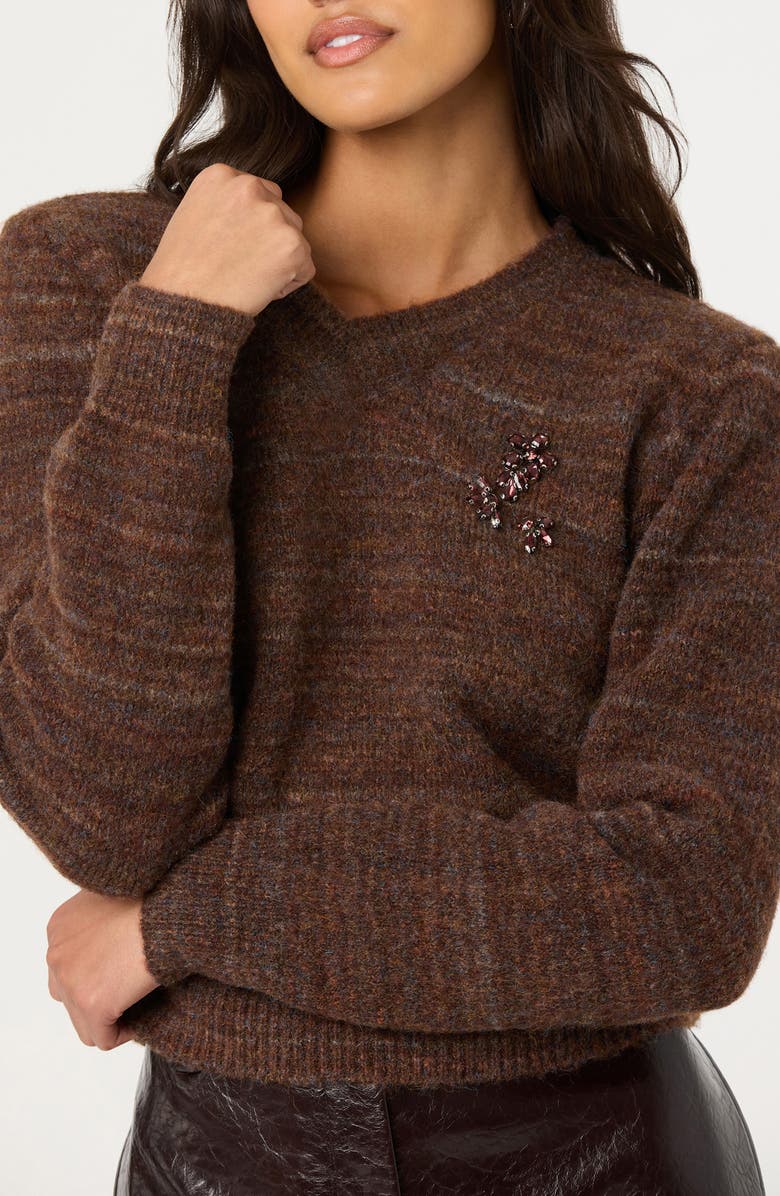 ASTR the Label Dasia Embellished V-Neck Sweater, Alternate, color, Brown