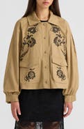 NVLT Embroidered Balloon Sleeve Twill Jacket