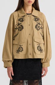 NVLT Embroidered Balloon Sleeve Twill Jacket