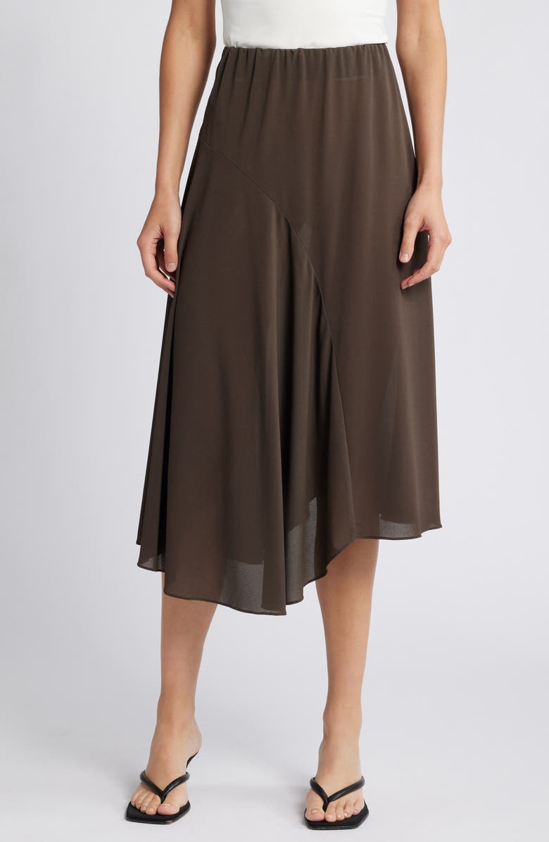 Faithfull the Brand Lintu Asymmetric Skirt, Main, color, Chocolate Brown