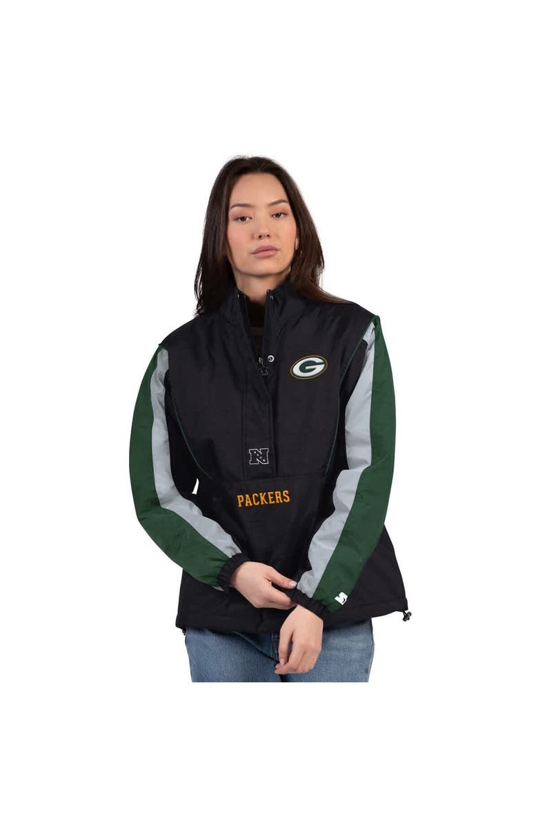 STARTER Women's Starter Black/Green Green Bay Packers Thursday Night Gridiron Half-Zip Jacket, Main, color, Black