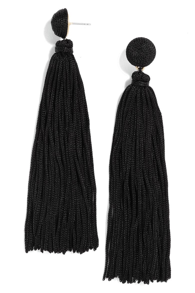 Valencia Shoulder Duster Tassel Earrings, Main, color, BLACK