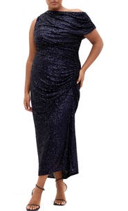 City Chic Sequin Star One-Shoulder Maxi Gown