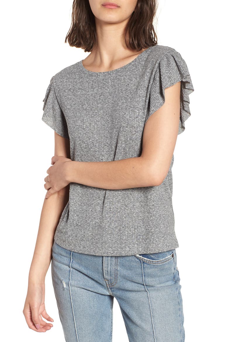 Ruffle Sleeve Tee, Main, color, GREY CLOUDY HEATHER