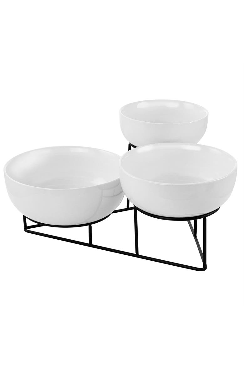 4 Piece Bowl Set with Metal Rack, Alternate, color, White