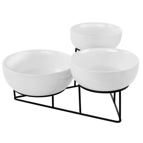 Gibson Elite 4 Piece Bowl Set With Metal Rack In White
