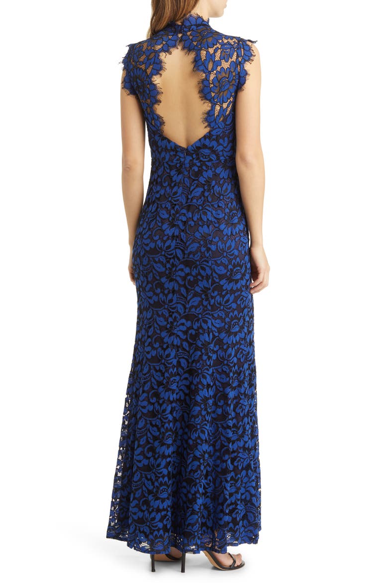 Illusion Mock Neck Open Back Sleeveless Gown, Alternate, color, NAVY