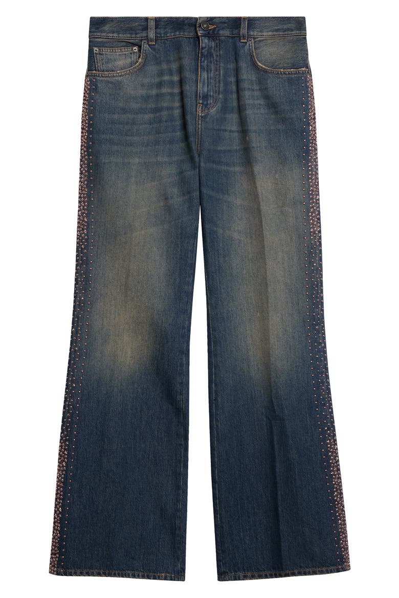 MA Fit Embellished Stripe Wide Leg Jeans, Main, color, FADED SAND INDIGO