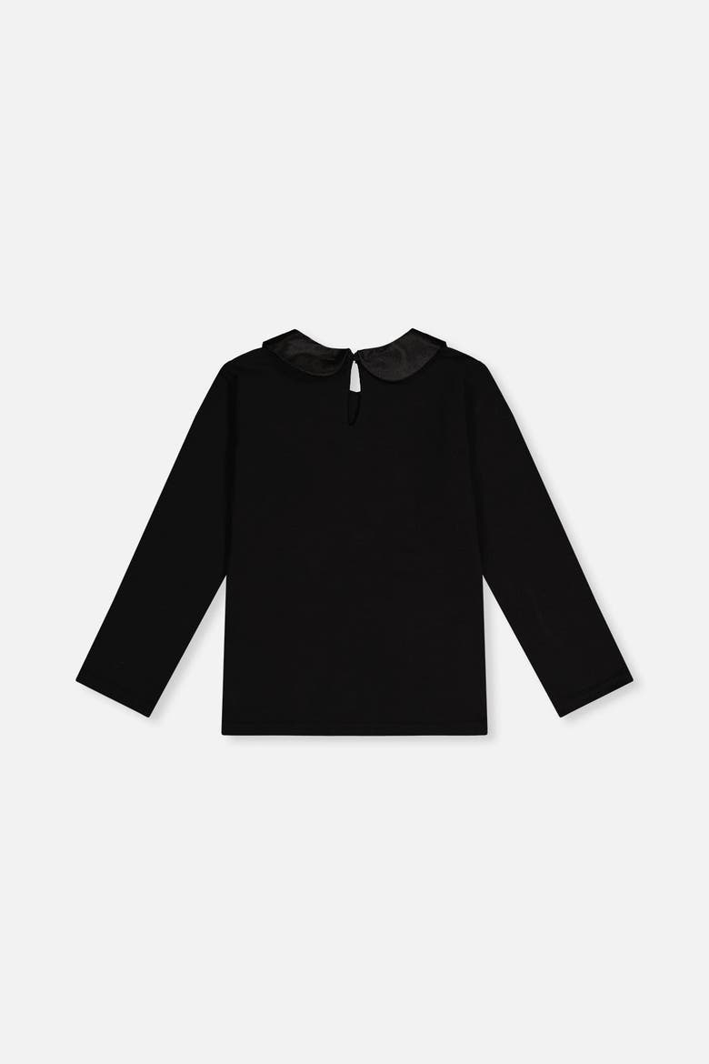 Peter Pan Collar Long Sleeve Stretch T-Shirt, Alternate, color, Black
