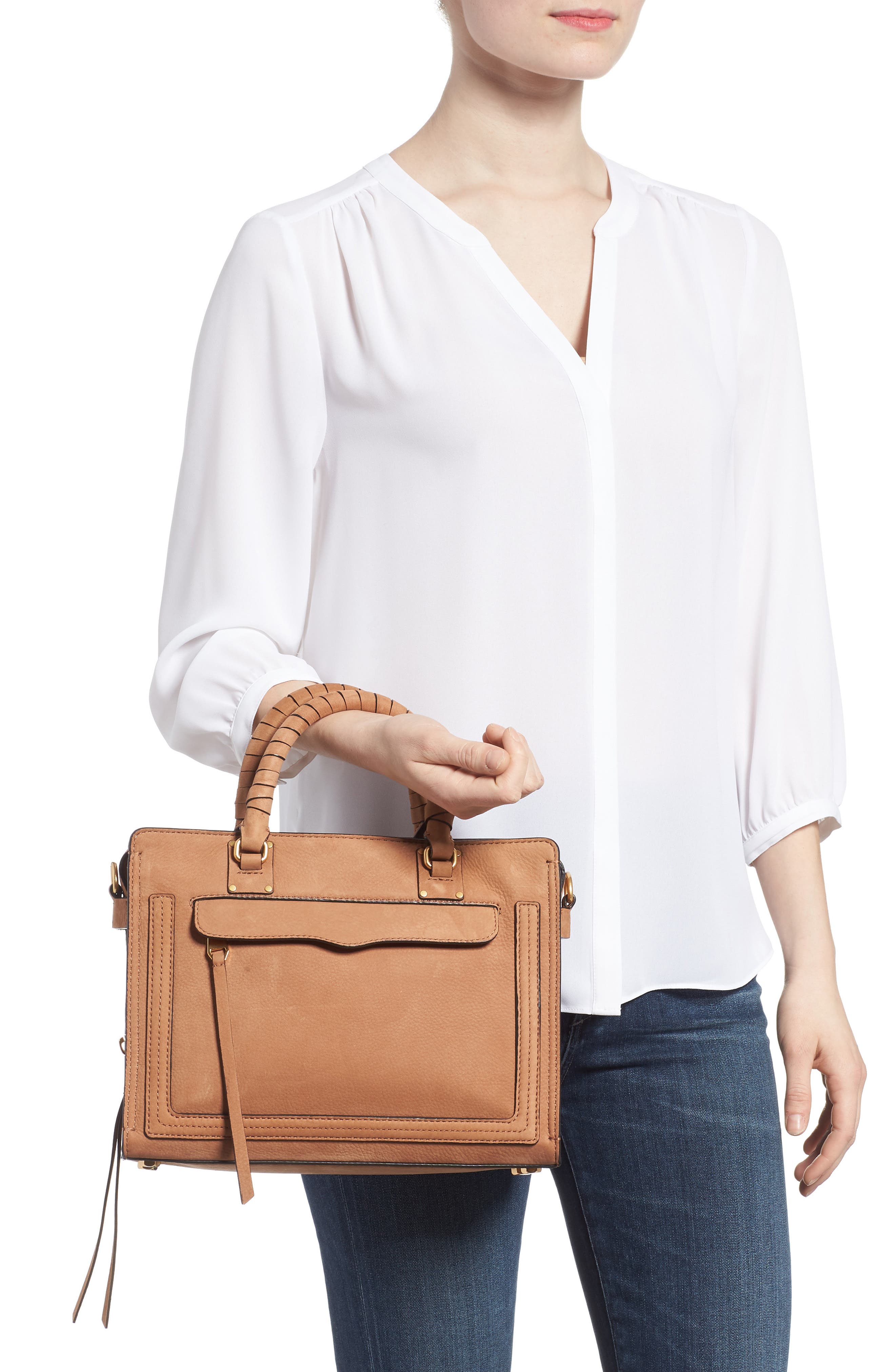 Medium Bree Leather Satchel, Alternate, color, ALMOND