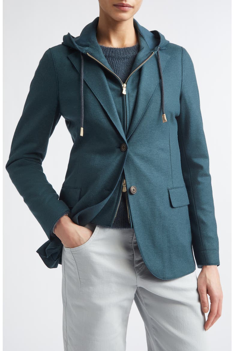 Raw Edge Wool Blend Jacket with Removable Hooded Dickey, Alternate, color, 178 DARK JADE