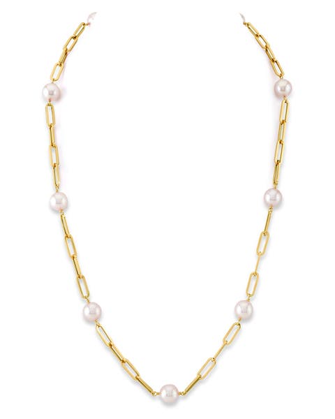 14K Gold 8.5-9.0mm Japanese Akoya Pearl & Chain Link Necklace
