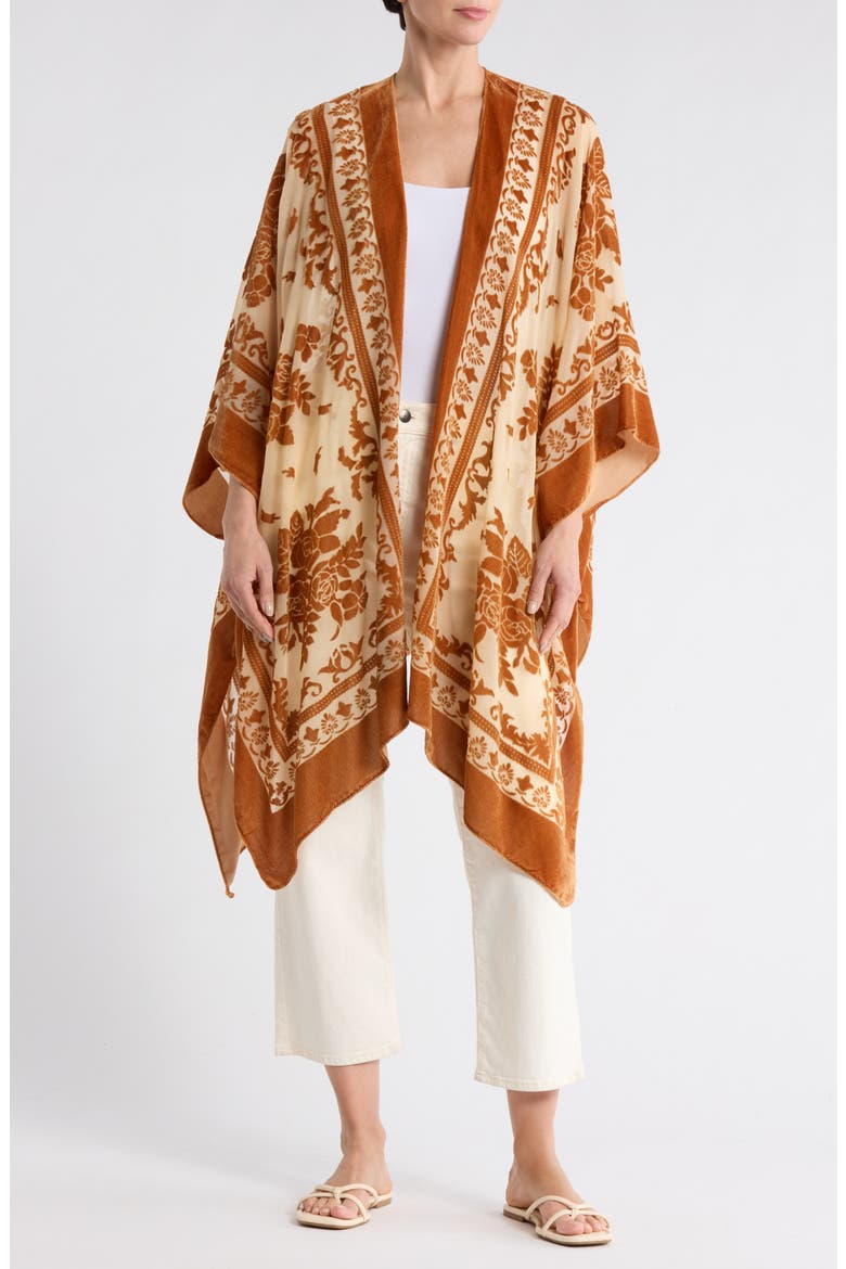 Floral Burnout Ruana, Main, color, RUST