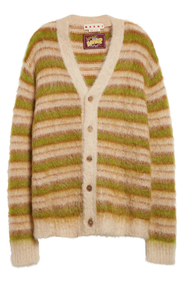 Marni Stripe V-Neck Mohair & Wool Blend Cardigan, Alternate, color,