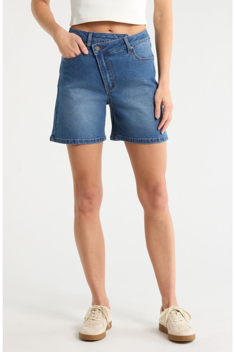 Cross Waist Bermuda Shorts, Main, color, MED WASH